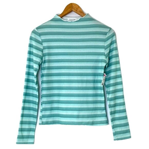 Cali Be Top size Large Striped Long Sleeve Shirt Aqua Y2K Nordstrom - Picture 1 of 6